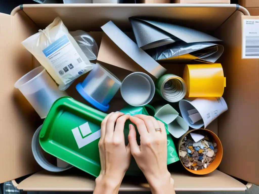 Manos separando materiales reciclables con precisión y cuidado