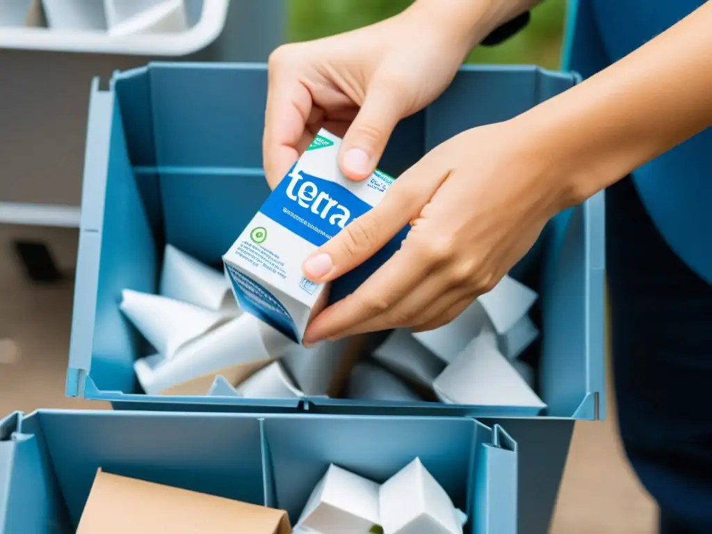 Manos separando y reciclando Tetra Pak con precisión