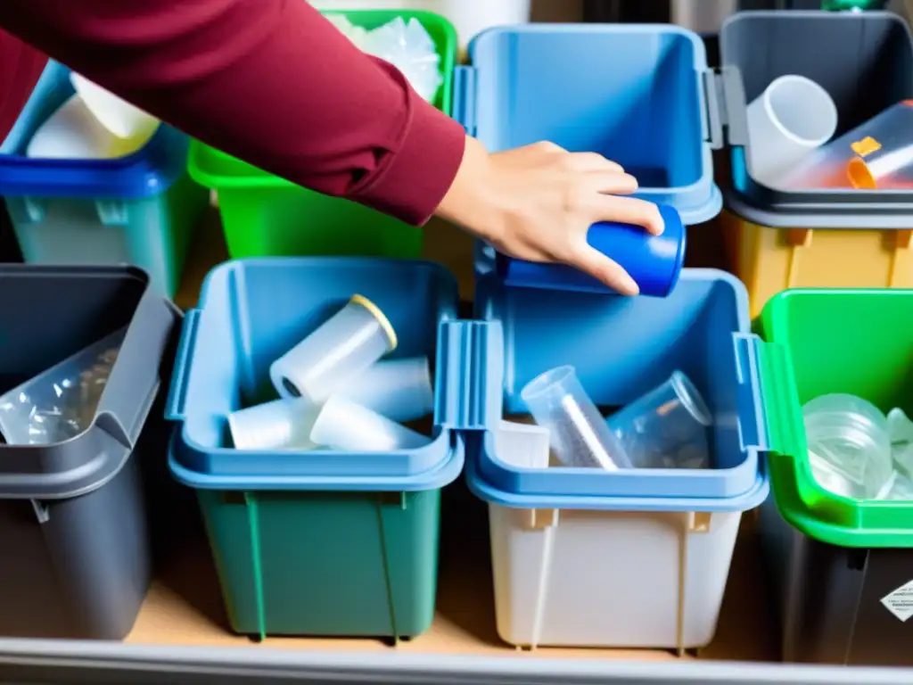 Manos separando plásticos para reciclaje