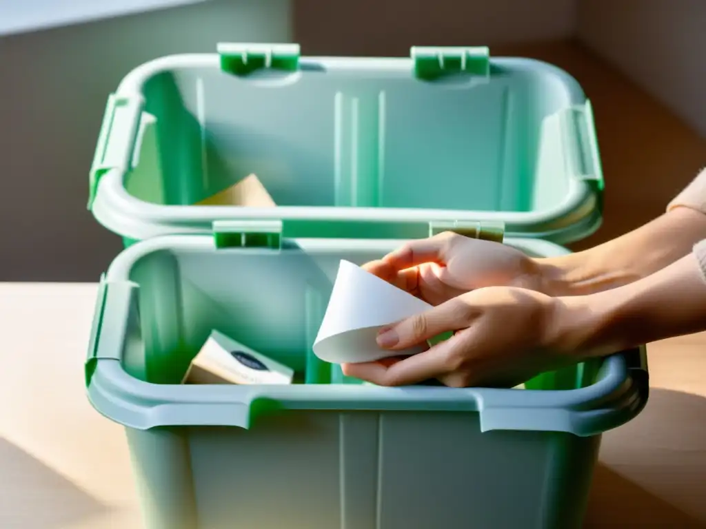 Manos separando residuos para reciclaje con cuidado, transmitiendo la importancia de separar residuos para reciclaje de forma consciente