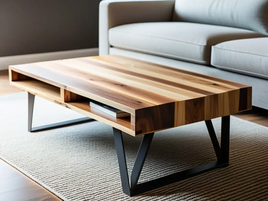 Una mesa de centro de palets reciclados: elegancia rústica y diseño moderno en madera pulida