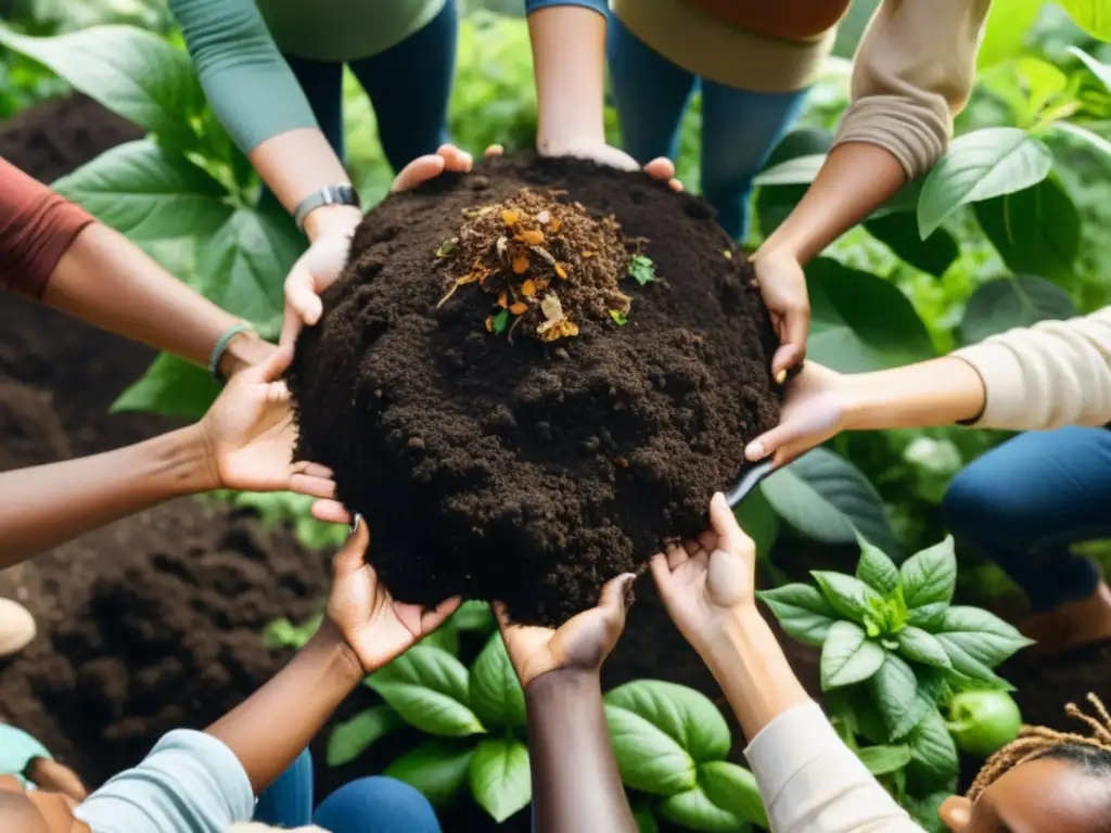 Miembros de la comunidad disfrutan de los beneficios del compostaje comunitario en un entorno natural y acogedor