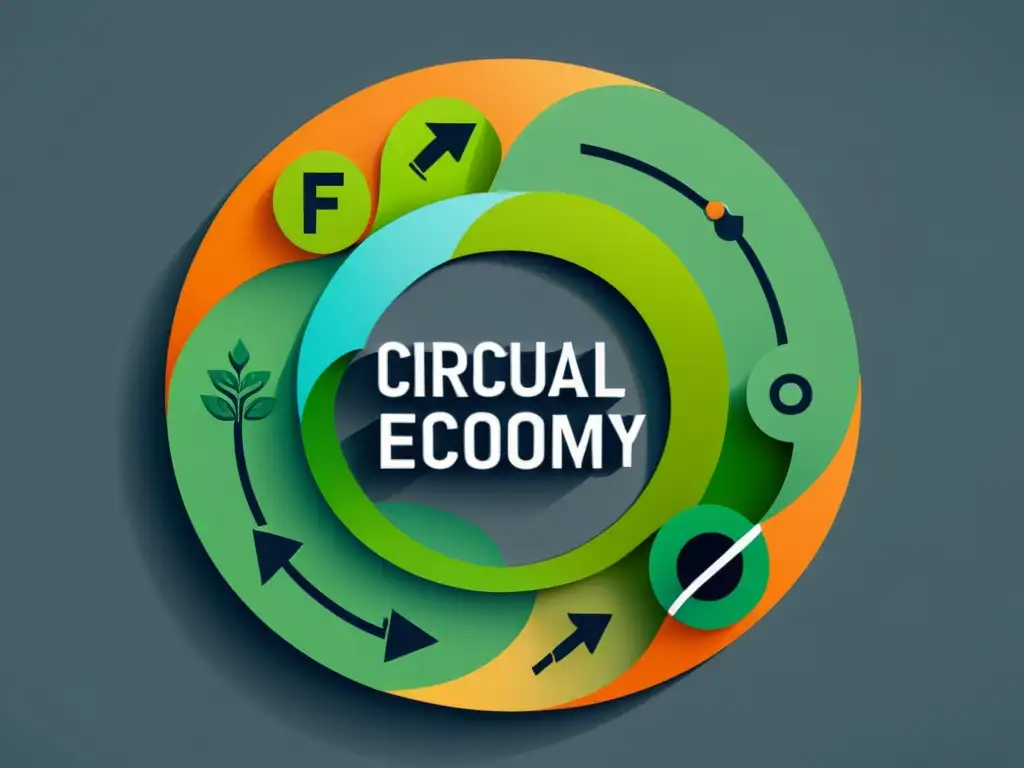 Ilustración minimalista de economía circular con bucles interconectados, simbolizando la fluidez de recursos