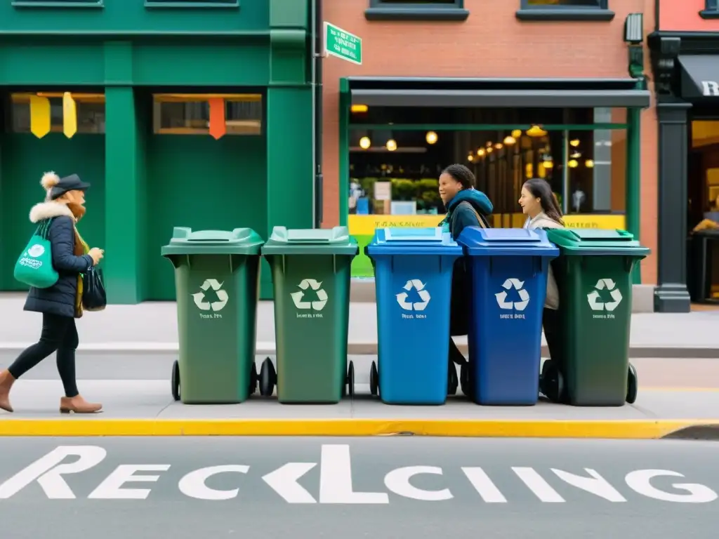 Modelo San Francisco ciudad verde: Calle bulliciosa con reciclaje y sostenibilidad urbana en armonía con la modernidad y la naturaleza