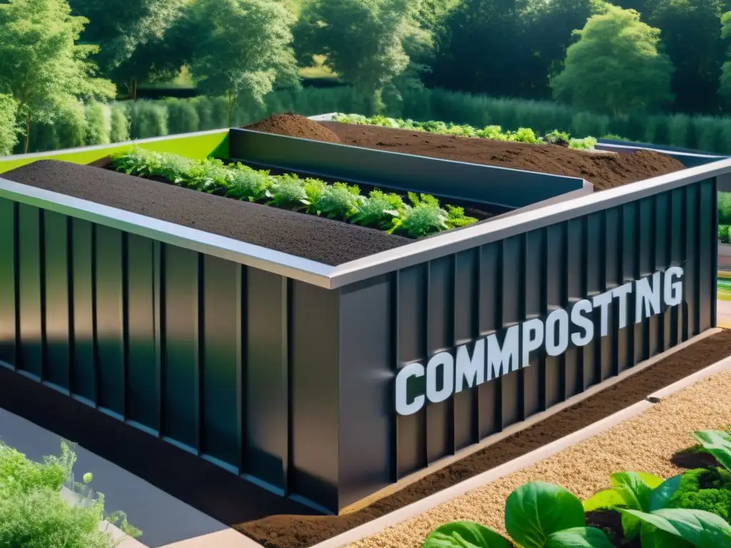 Instalación moderna de compostaje, tecnología innovadora y conciencia ambiental en la gestión de residuos