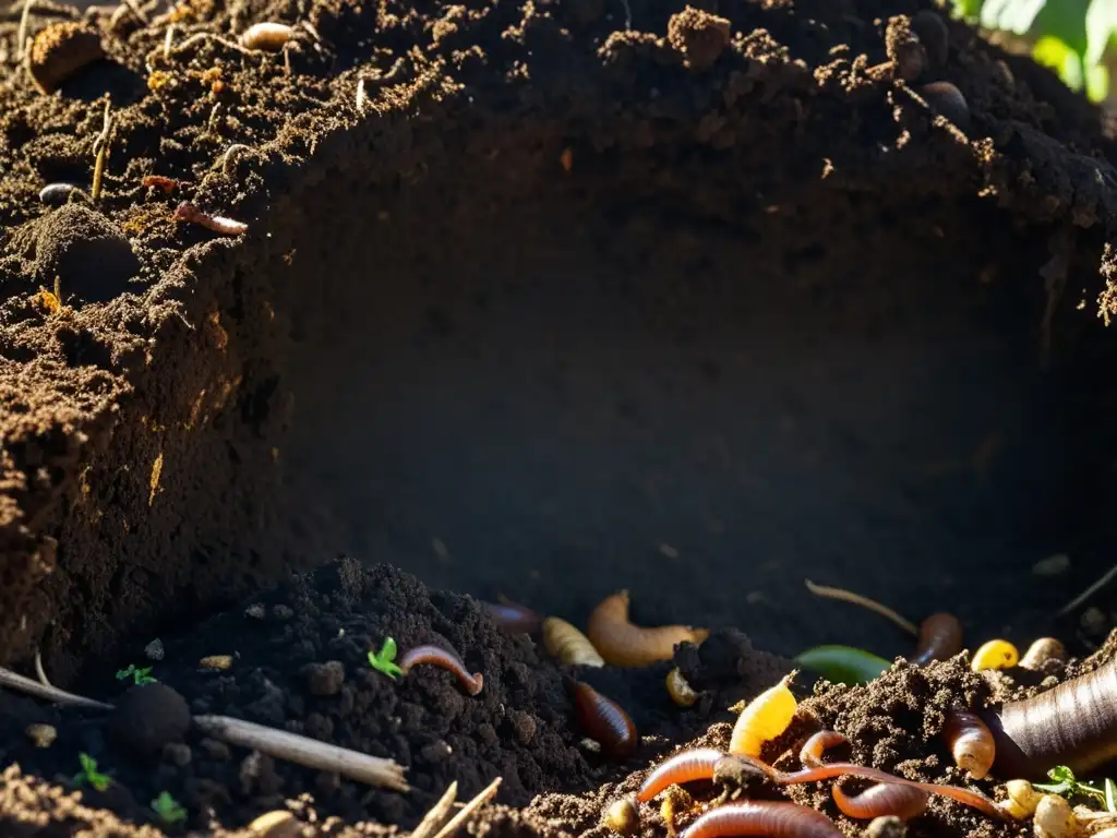 Un montón de compost en descomposición muestra la vida en acción