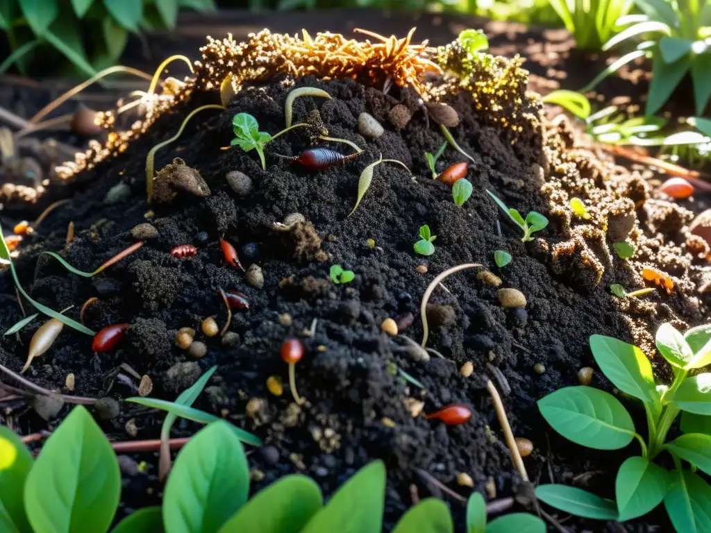 Un montón de compost en el jardín, tejiendo vida y sostenibilidad