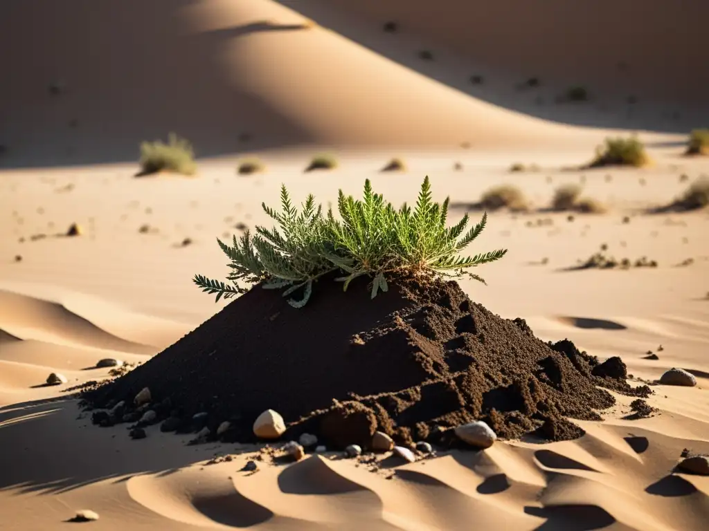 Un paisaje desértico con suelo arenoso y vegetación escasa