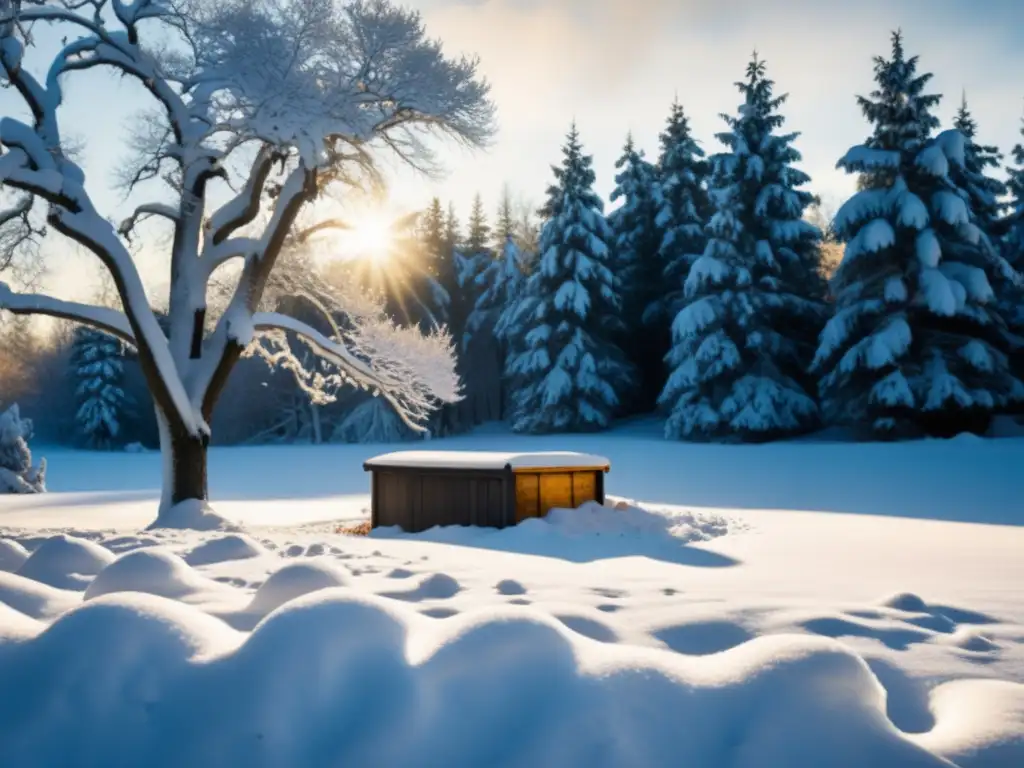 Un paisaje invernal sereno con compostaje en frío para suelos fértiles