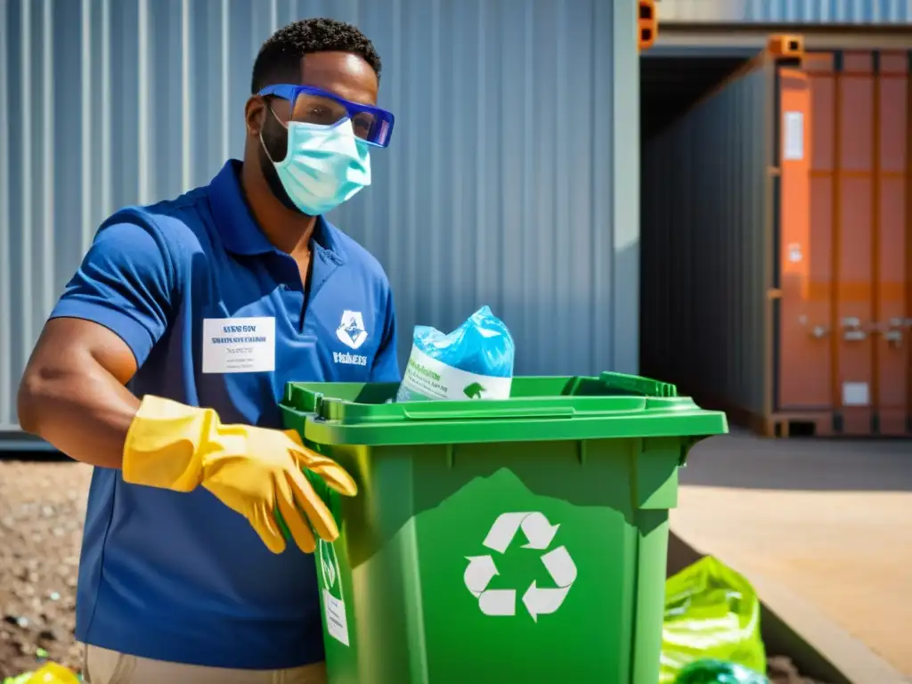 Persona cuidadosa maneja seguro residuos en el hogar en centro de reciclaje organizado