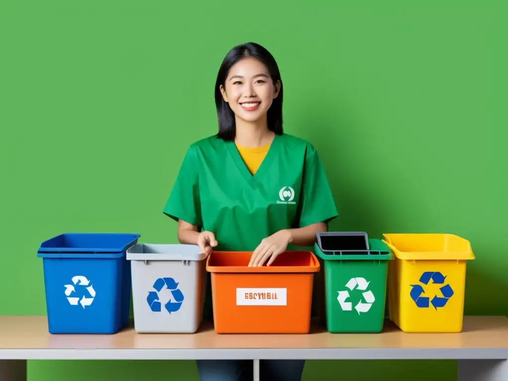 Persona eficiente clasificando materiales reciclables, implementando TrashHelper para soluciones comunes