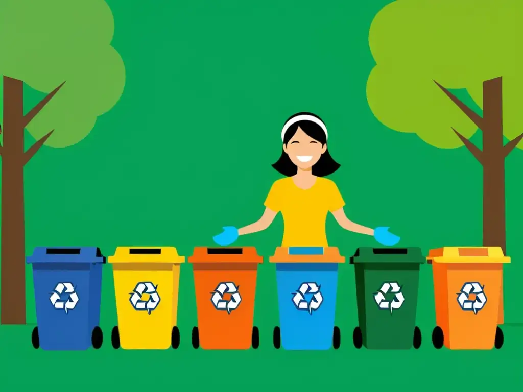 Persona feliz separando reciclables en casa, rodeada de naturaleza y motivación para reciclar en casa