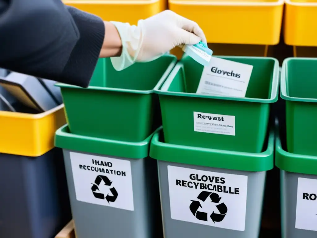 Una persona separa cuidadosamente materiales reciclables en contenedores etiquetados para prevenir la contaminación cruzada en el reciclaje doméstico