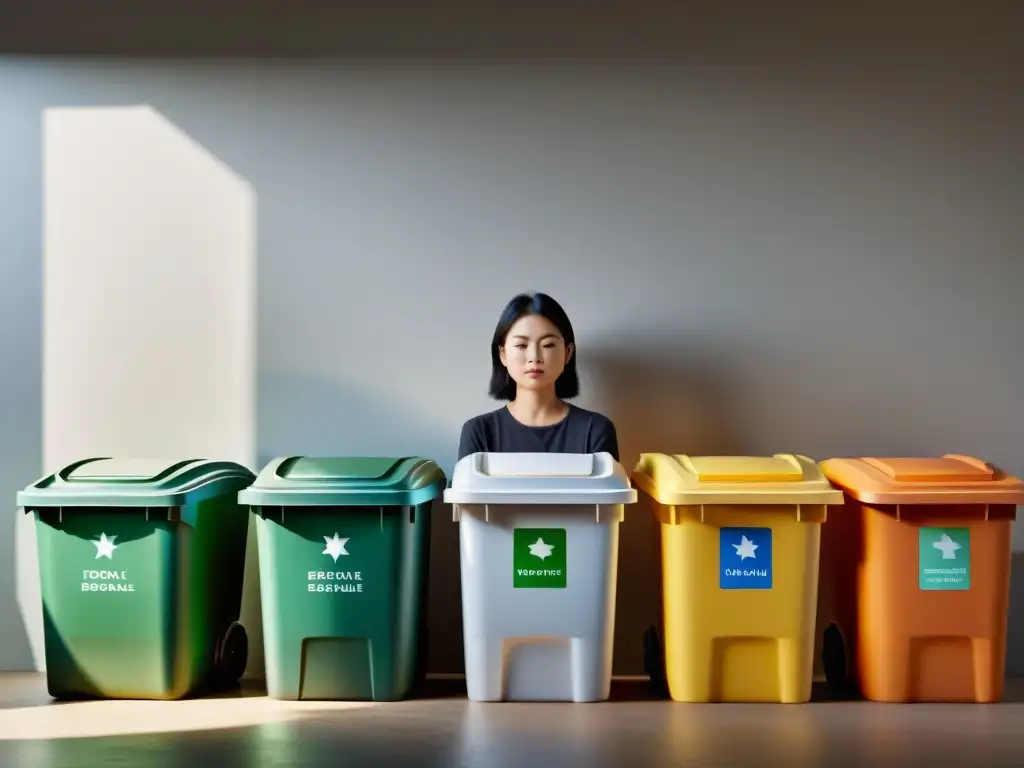 Persona separando materiales reciclables con cuidado, mostrando la psicología del consumidor reciclaje de forma serena y enfocada