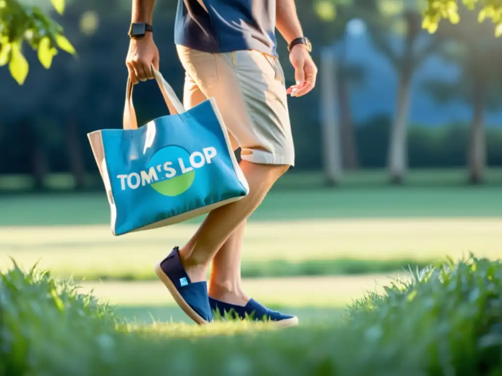 Una persona sostenible con calzado TOMS Join the Loop, disfruta de la naturaleza con una botella y bolsa reutilizables