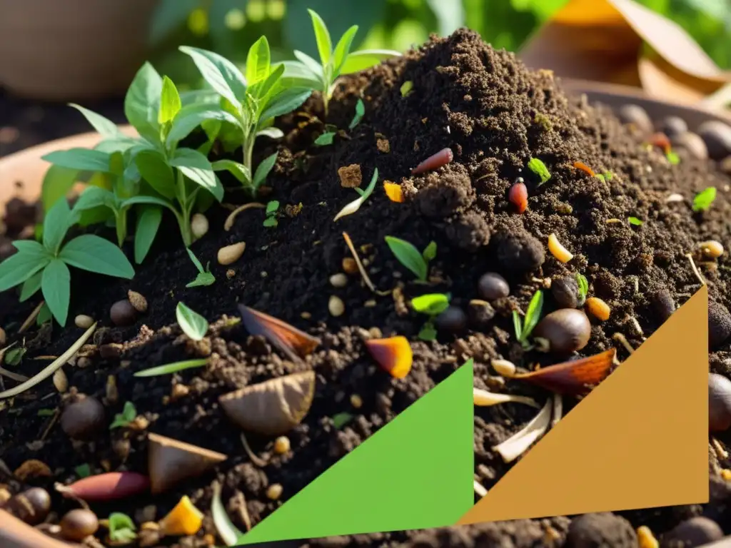 Una pila de compost con equilibrio de materiales ricos en nitrógeno y carbono, activa descomposición y vida microscópica