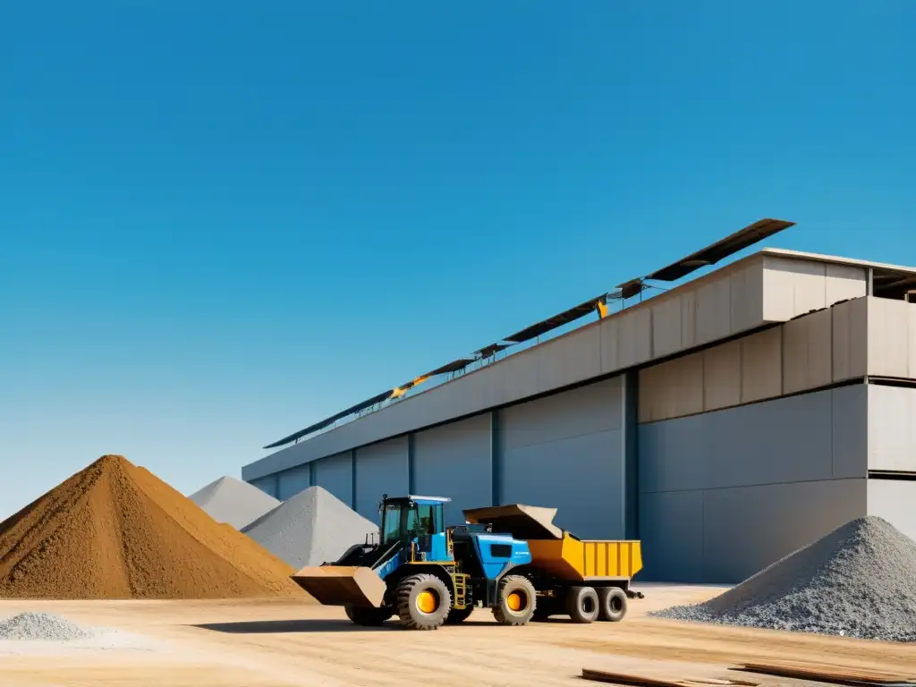 Planta de reciclaje de desechos de construcción, trabajadores procesando materiales
