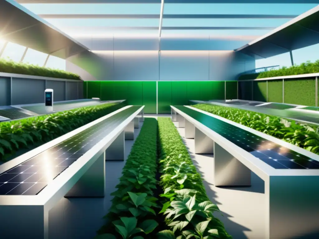 Una planta de reciclaje de electrónicos sostenible muestra innovación y conciencia ambiental, rodeada de naturaleza y tecnología de vanguardia