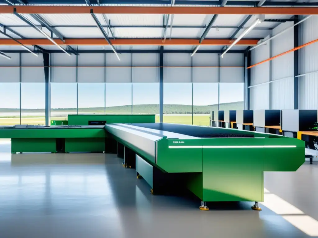 Planta de reciclaje de electrónicos sostenible con avanzada tecnología y arquitectura moderna, bañada en luz natural