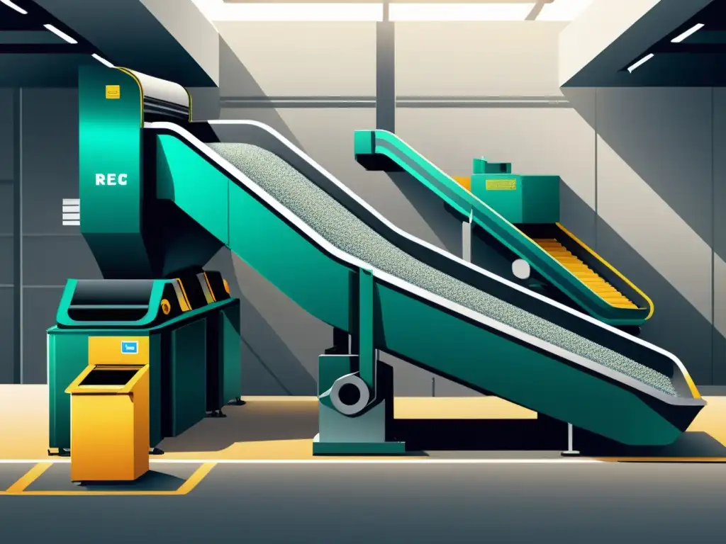 Planta de reciclaje futurista: separación avanzada de residuos Una planta de reciclaje futurista, con tecnología Blockchain para separación de residuos