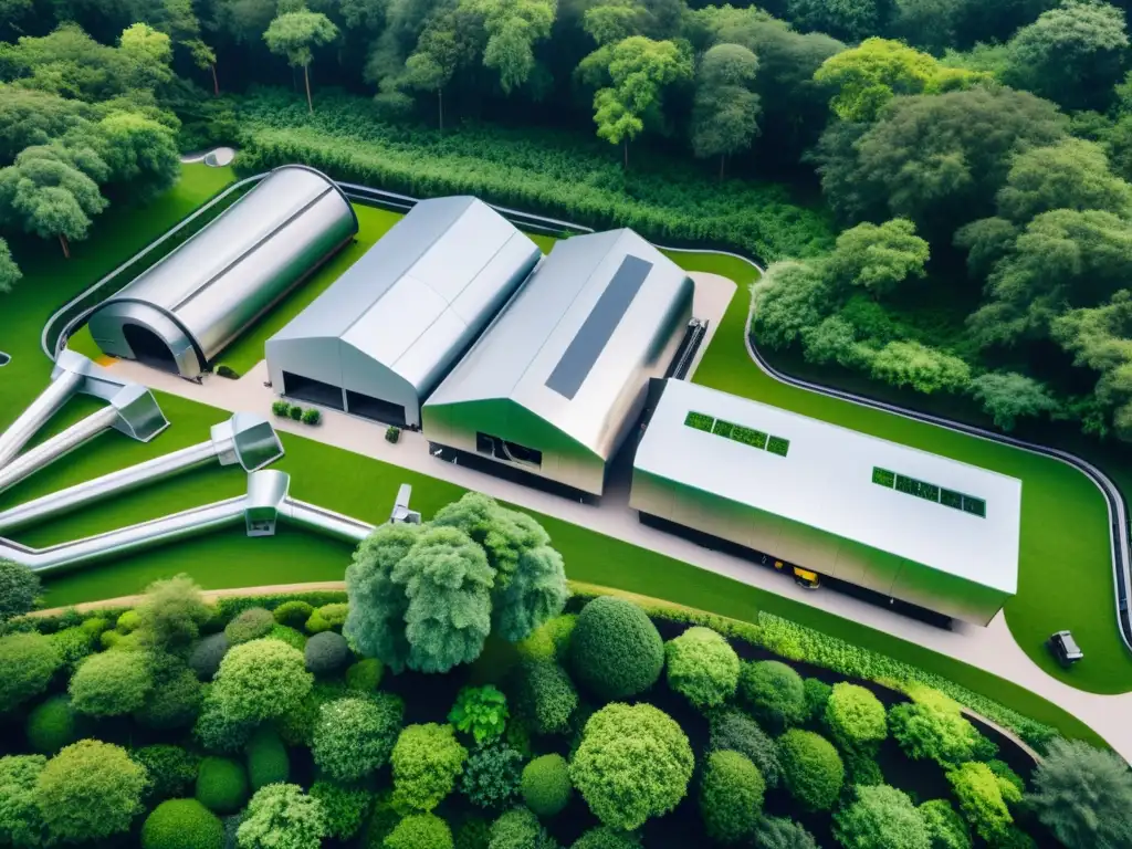 Planta de reciclaje futurista: tecnología y naturaleza en armonía Planta de reciclaje futurista con tecnología avanzada y armonía natural