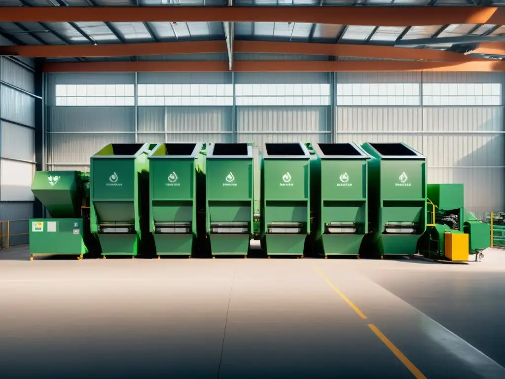 Planta de reciclaje moderna y minimalista, bañada en luz natural, transmite eficiencia y elegancia