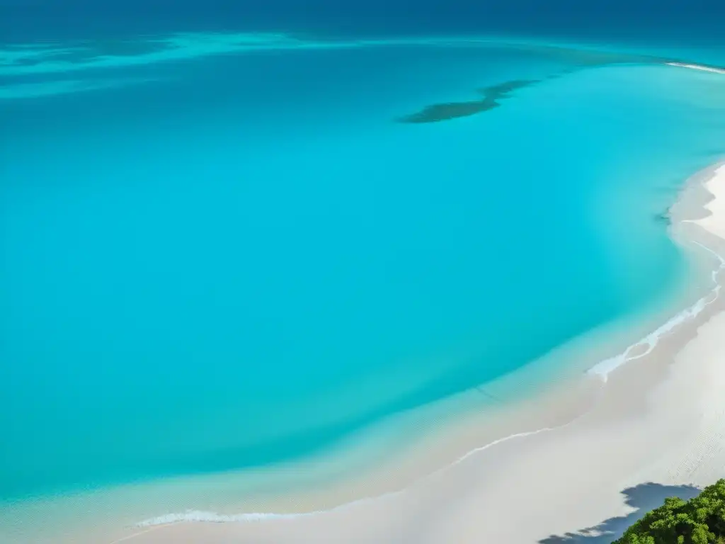 Playa virgen con agua turquesa cristalina, arena blanca y cielo azul