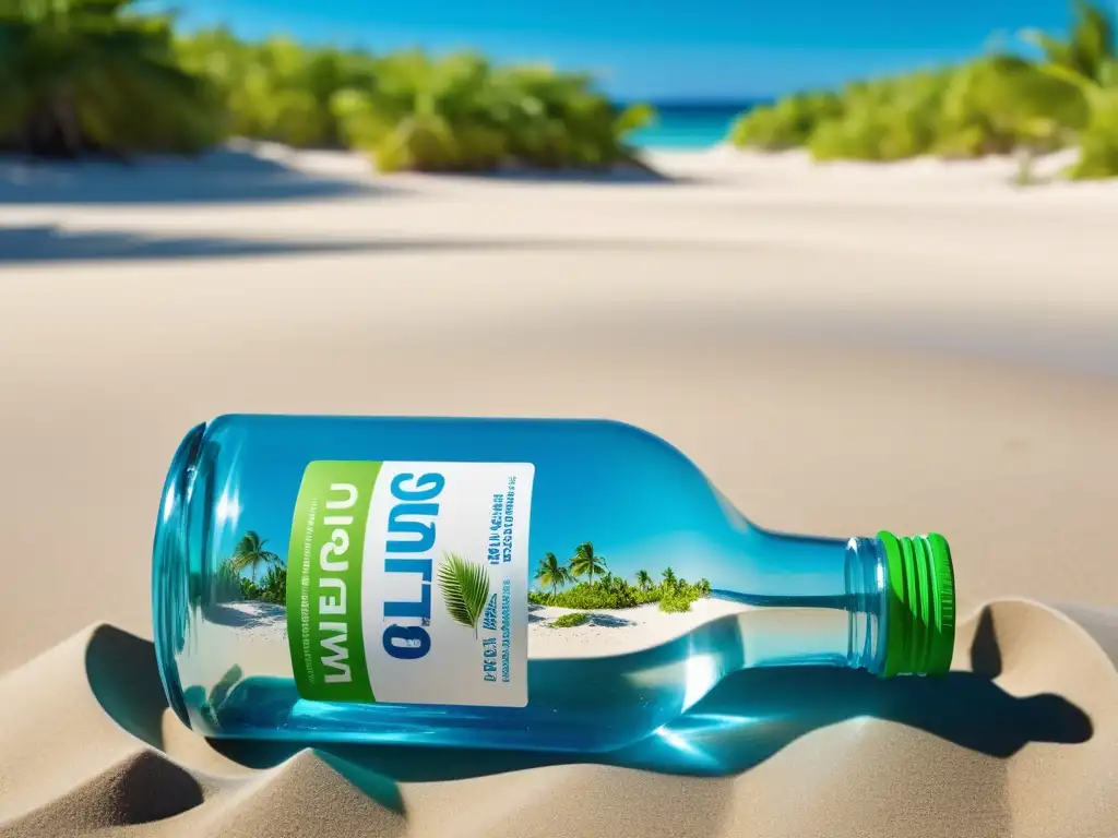 Playa deslumbrante con botella plástica abandonada, resalta la Campaña Ocean Plastics Adidas