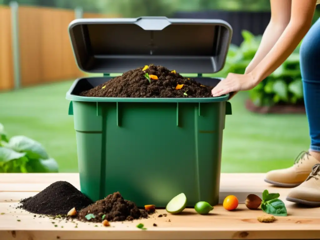Proceso de compostaje en casa: guía visual Proceso de compostaje doméstico sostenible: desde la recolección de desechos orgánicos hasta el compostaje final en el jardín