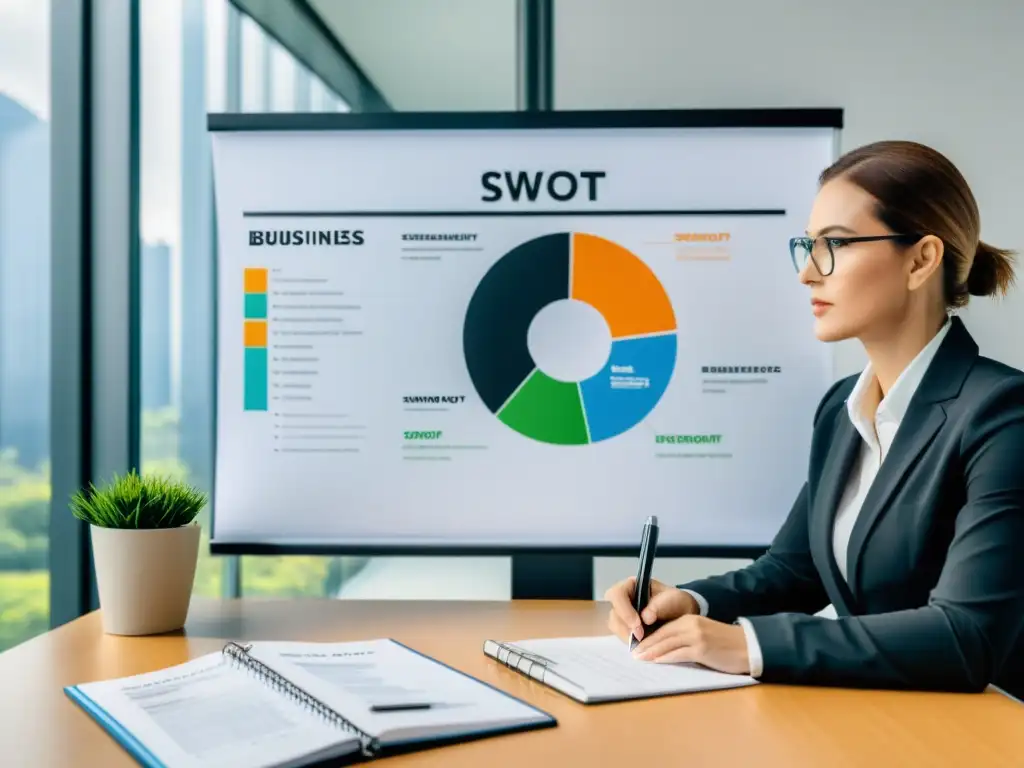 Un profesional analiza un gráfico SWOT del reciclaje