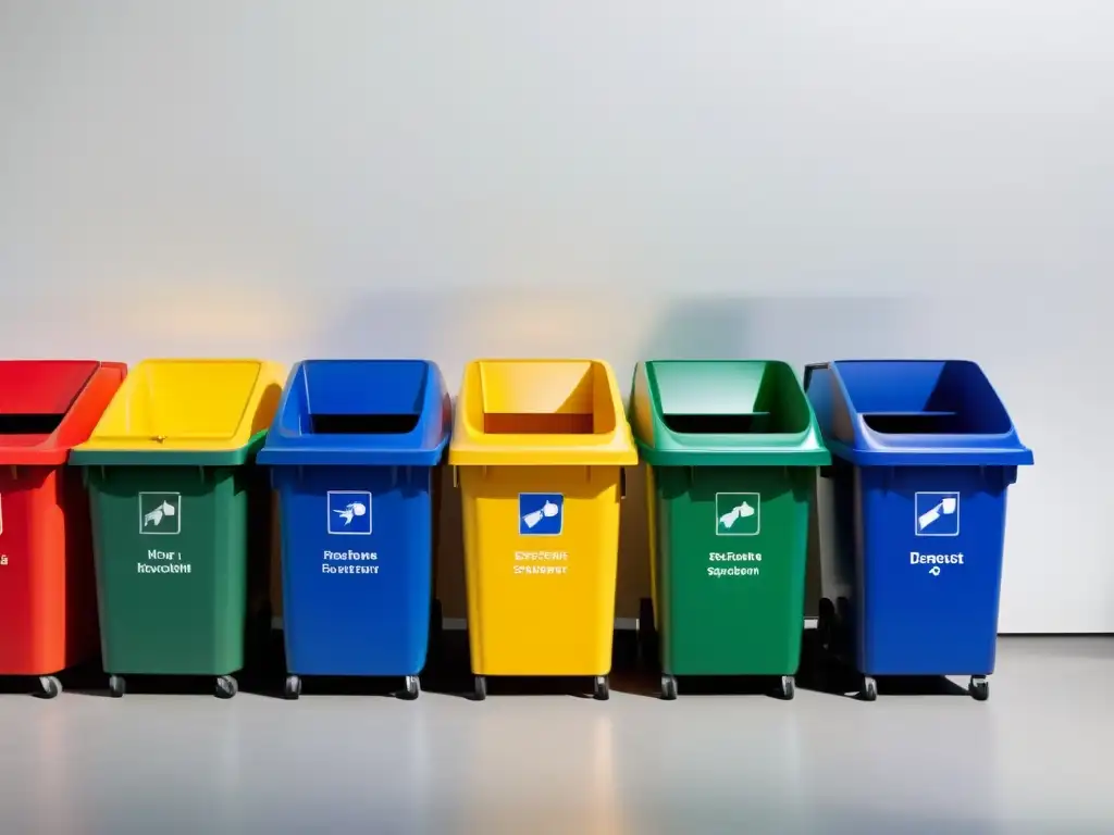 Reciclaje eficiente: contenedores coloridos etiquetados para evitar errores comunes en la separación de residuos