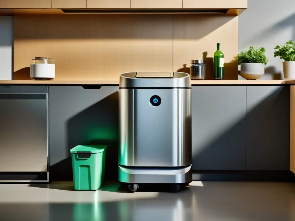 Robot moderno en la cocina, clasificando reciclables con precisión