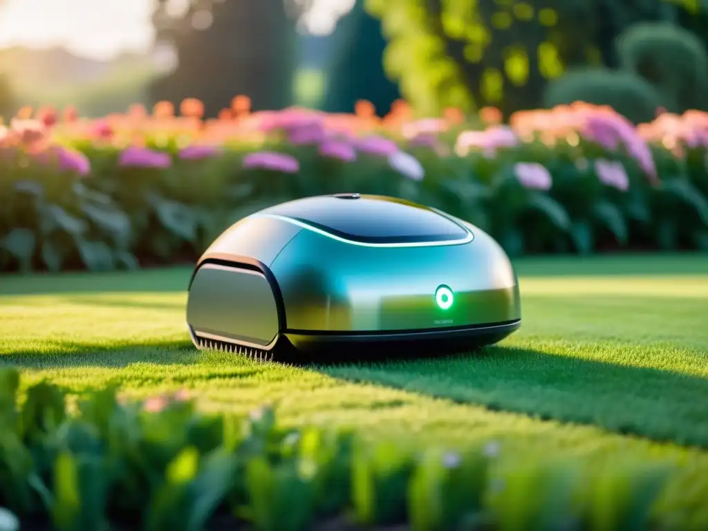 Robots de jardinería ecoamigables en un oasis armonioso de un hogar elegante