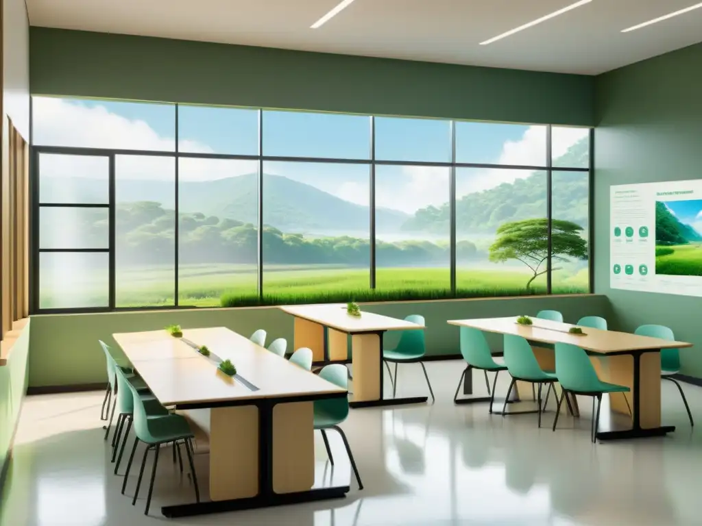 Salón de clases sereno con vista a la naturaleza