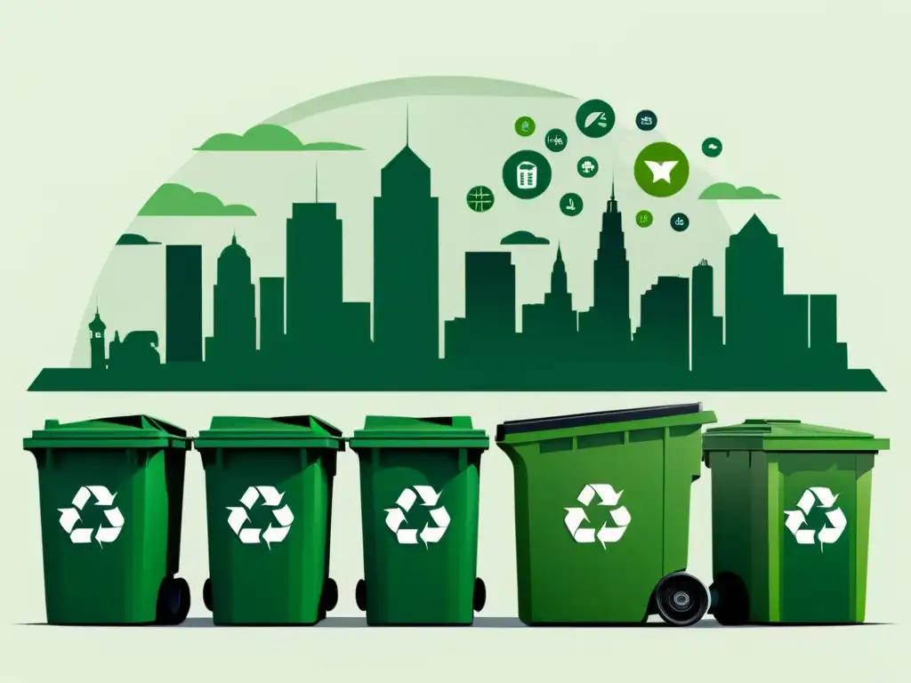 Skyline sostenible: ciudad con símbolos de reciclaje y espacios verdes Skyline urbano con símbolos de reciclaje, marcando la diferencia ambiental con prácticas sostenibles