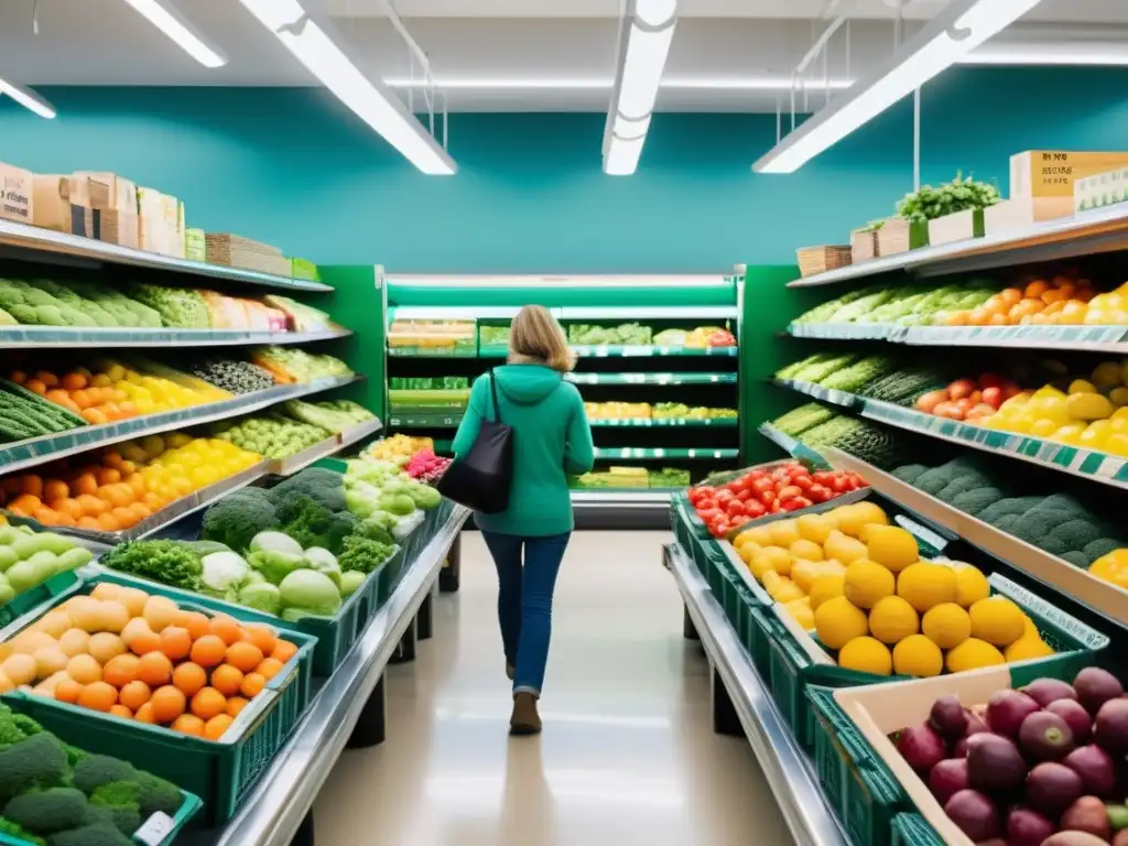 En un supermercado bullicioso, los pasillos están llenos de productos ordenados