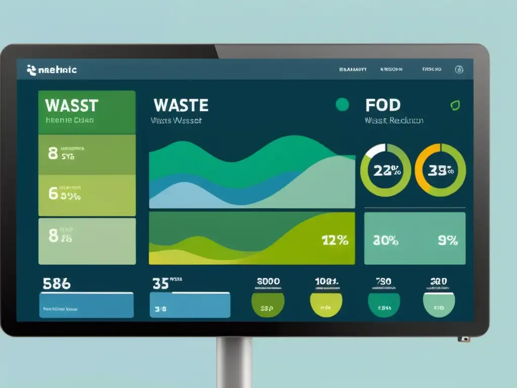 Tablero digital minimalista que muestra la efectividad de la medición en la reducción de desperdicios alimentarios