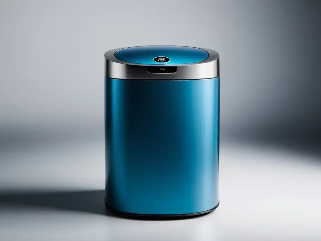 Un tacho de reciclaje moderno con sensor automático, acero inoxidable y diseño minimalista