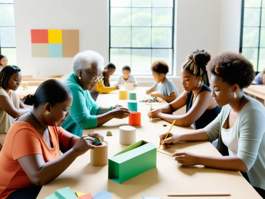 Un taller de arte sostenible reúne a personas de todas las edades para crear obras coloridas con materiales reciclados