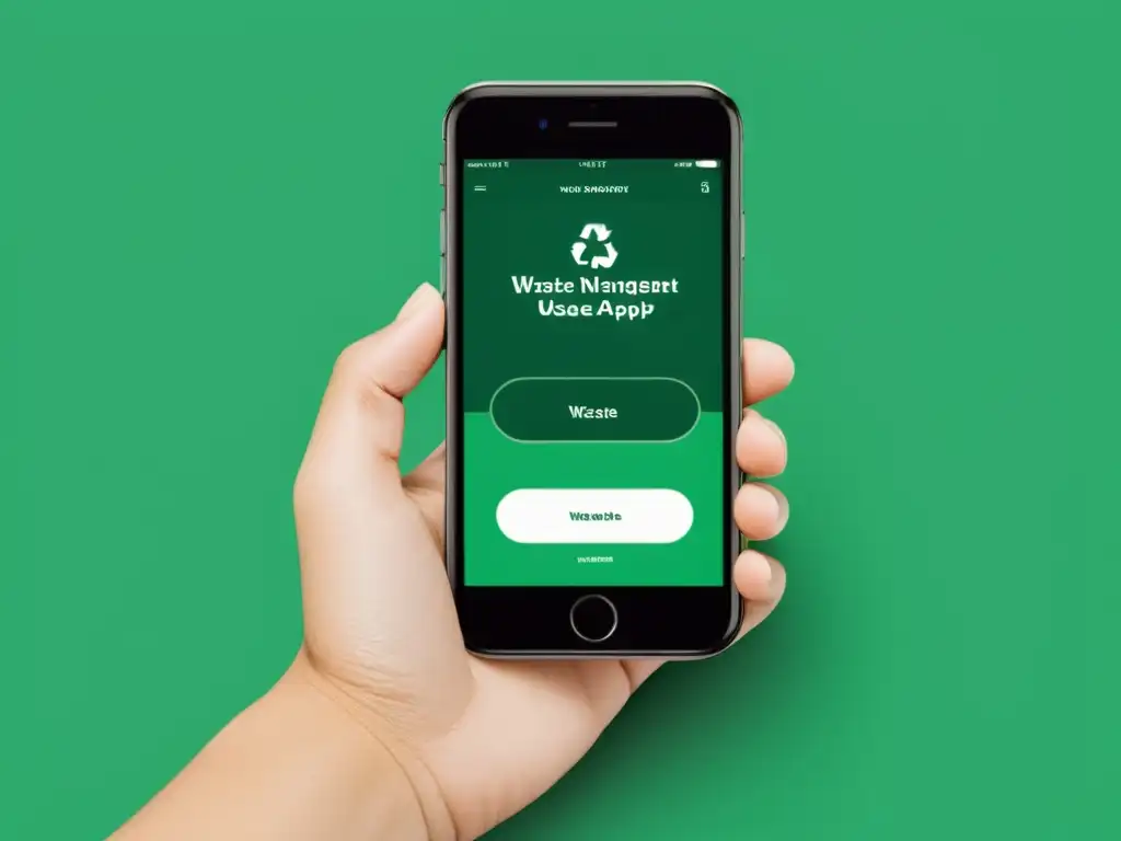 Teléfono móvil con app de gestión de residuos: interfaz minimalista, colores calmantes y privacidad en la usabilidad