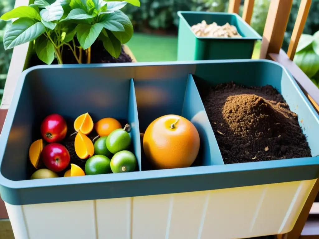 Balcon o terraza con compostaje urbano de residuos organicos