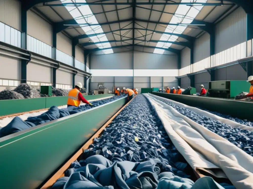 Planta de reciclaje textil: Transformación sostenible Transformación de textiles usados en planta de reciclaje, resaltando el impacto ambiental de la ropa de segunda mano