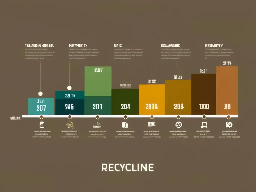 Timeline de avances tecnológicos en reciclaje a lo largo de la historia, representada con diseño minimalista en tonos terrosos