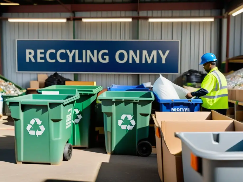 Trabajadores en centro de reciclaje local, clasificando materiales con impacto positivo en la economía local