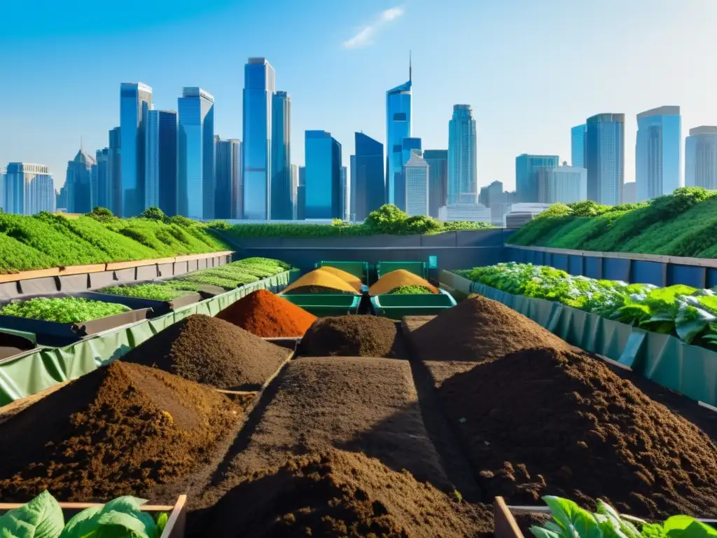 Trabajadores en compostaje urbano, armonía entre naturaleza y ciudad, oportunidades negocio compostaje urbano