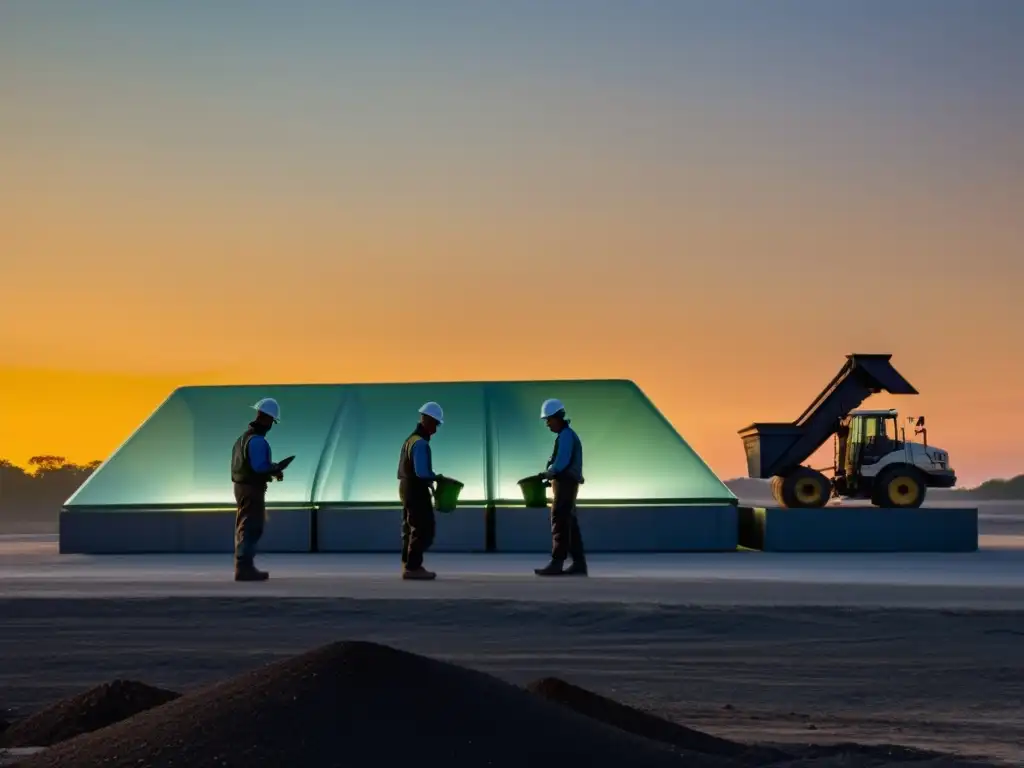 Trabajadores clasificando vidrio en planta de reciclaje al atardecer, simbolizando sostenibilidad y franquicias reciclaje vidrio sostenibilidad