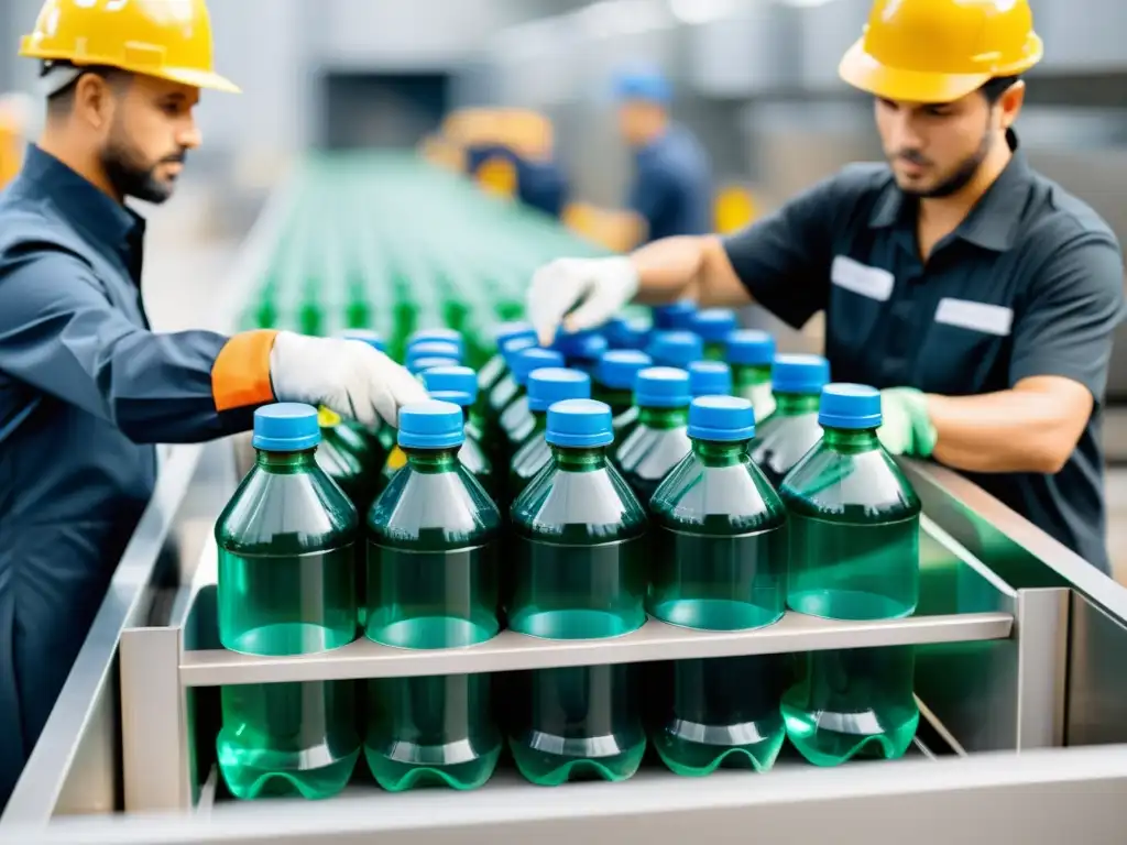 Trabajo profesional en planta de reciclaje moderna para la gestión sostenible de botellas PET