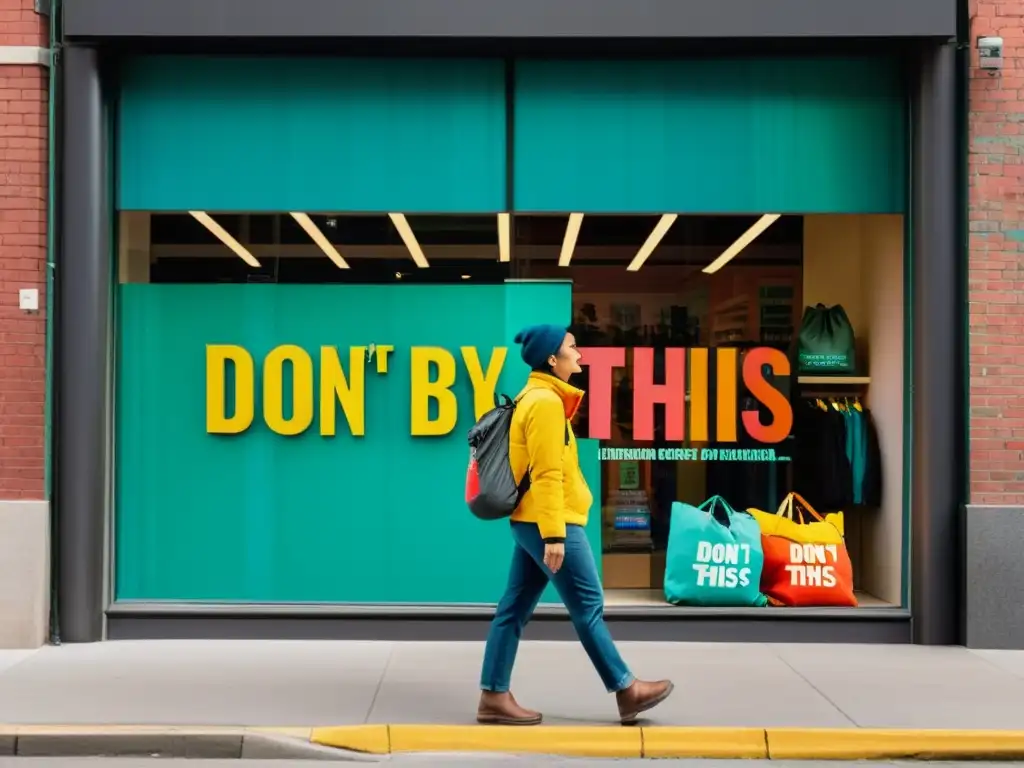 Un transeúnte reflexivo frente a una tienda Patagonia