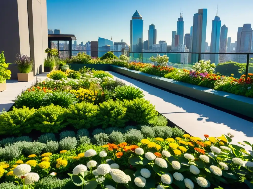 Jardín verde exuberante en contraste con arquitectura moderna, tejiendo tecnologías para casas más verdes con vida y movimiento de abejas y mariposas