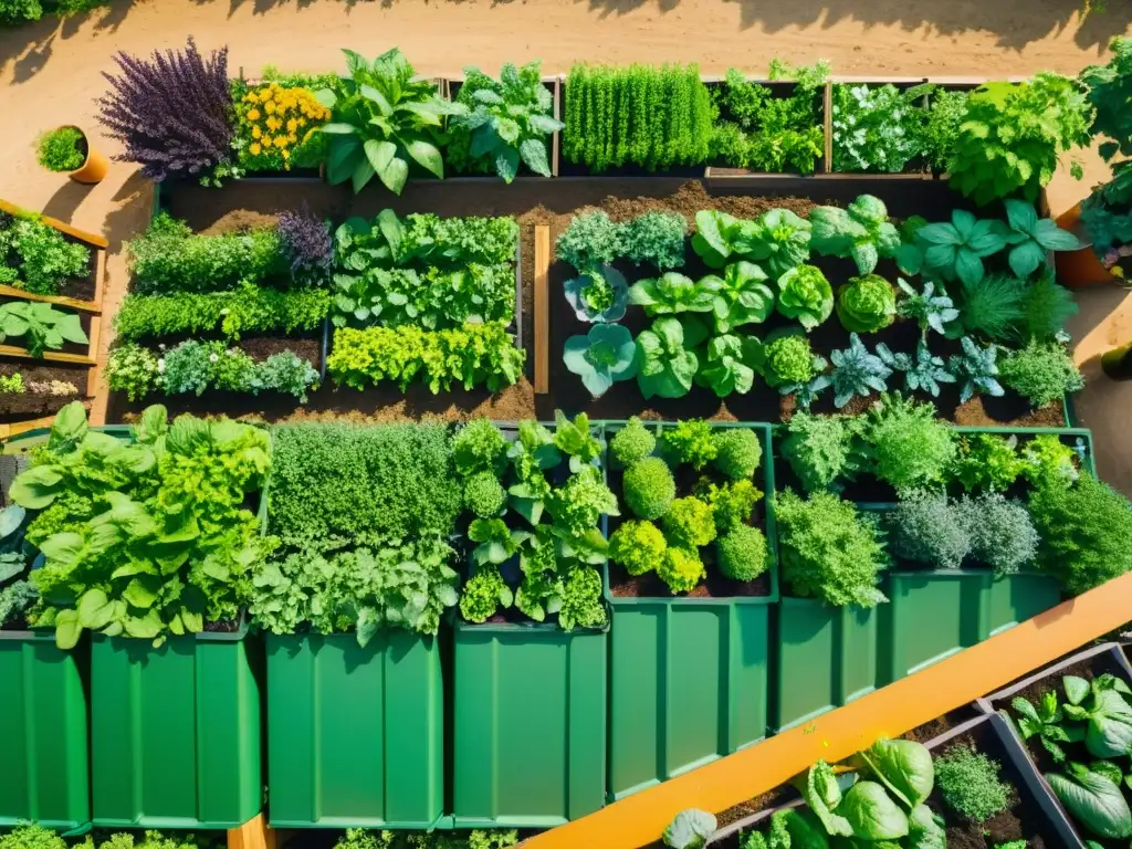 Vibrante jardín comunitario en Alemania, muestra compostaje y una revolución verde en armonía con la naturaleza